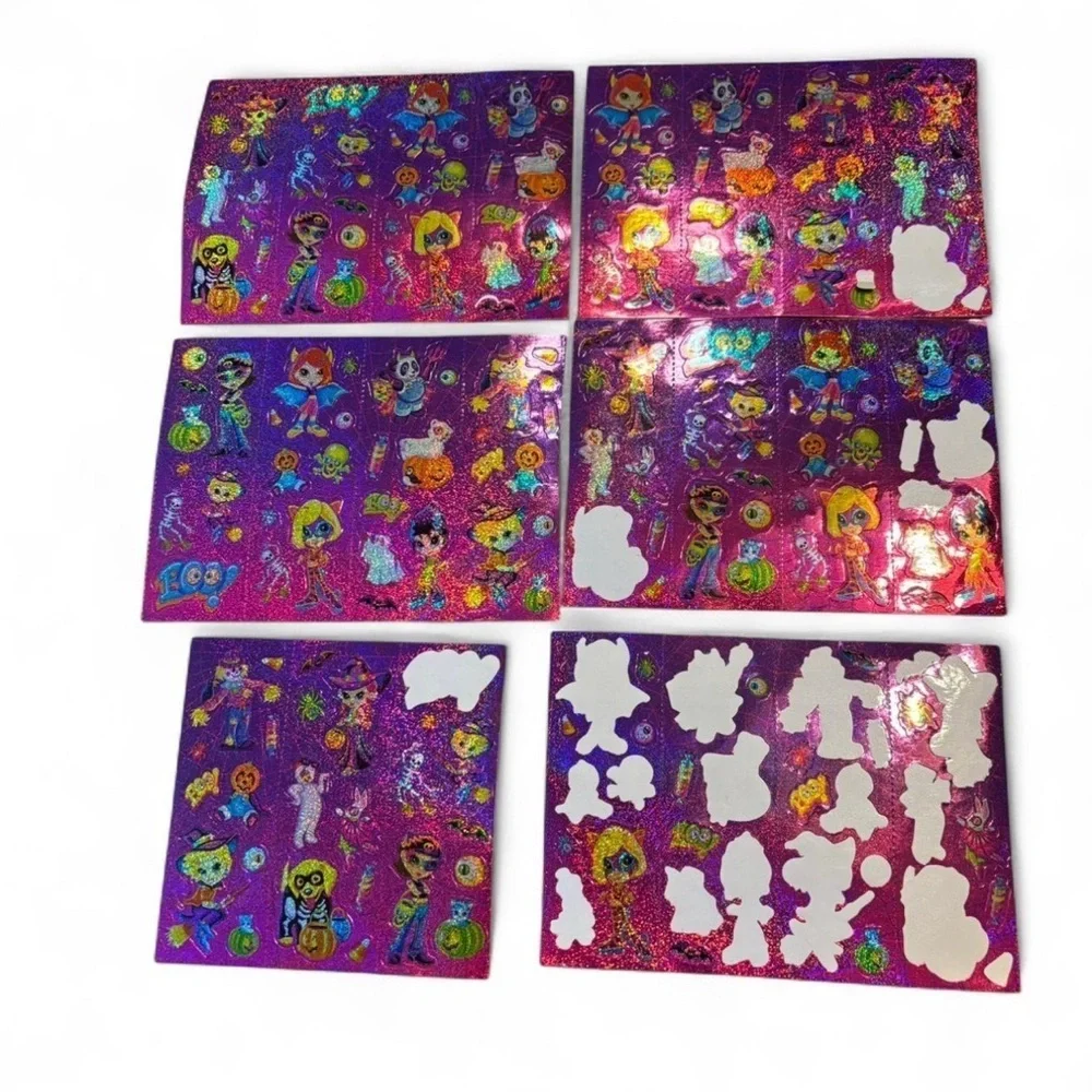 Vintage RARE Lisa Frank Halloween & Winter Holiday Sparkle Sticker Strip Lot